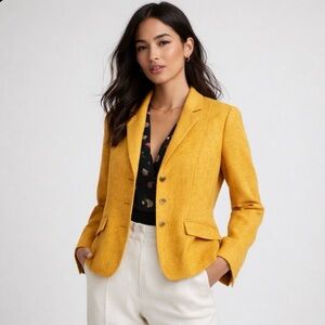 Talbots Aberdeen Wool Blazer Mustard Yellow Size 10 Classic Tailored Jacket